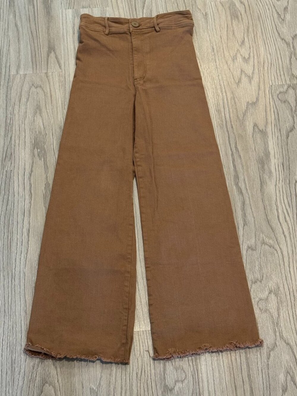 Les Soeurs High Rise Wide Leg Crop Jeans Raw Hem Brown Size Small